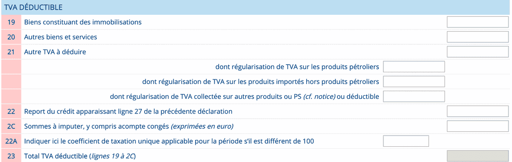 TVA déductible ca3 2022