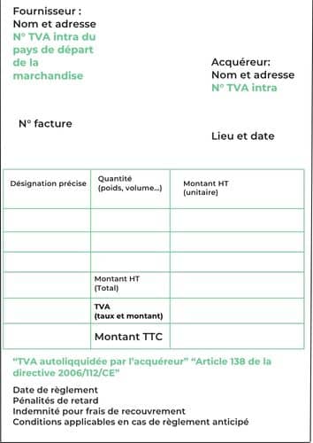 Facture vente intracommunautaire Espagne