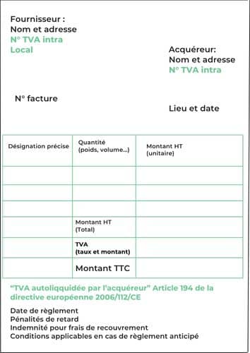 Facture Vente locale autoliquidation Espagne